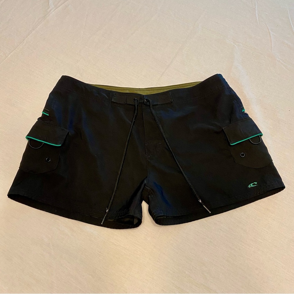 O'Neill Black Swim Shorts Board Shorts with Green Accents